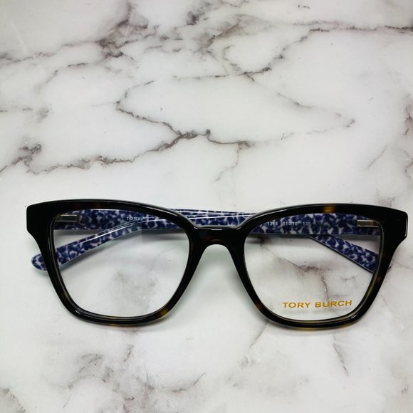 Tory Burch Rectangle Brown Tortoise And Navy Blue Eyeglasses Glasses Frames NWOT - Picture 12 of 12